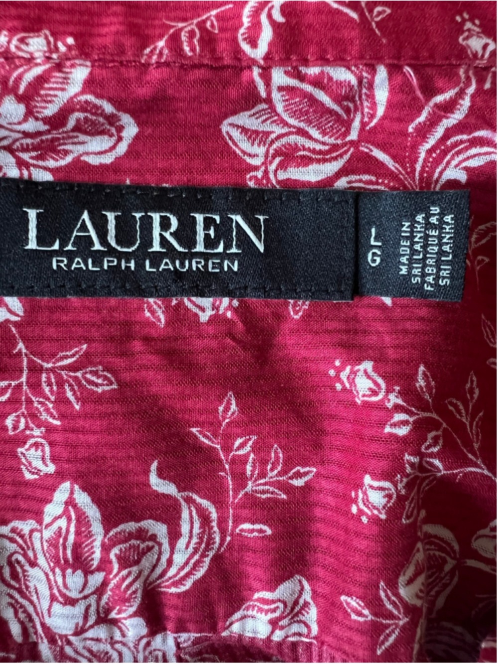 Lauren Ralph Lauren Floral Button Down Shirt, Size L, Burgundy and White New! - Picture 4 of 6